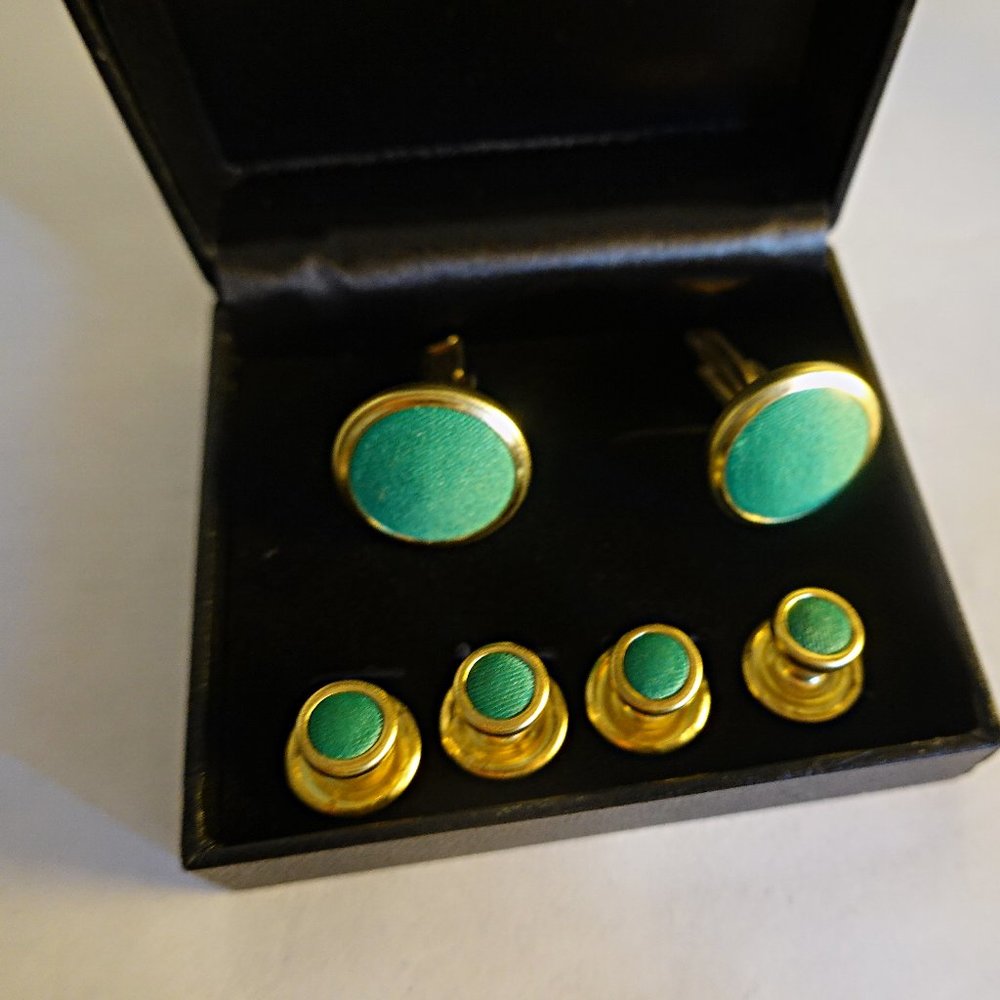 Mens Green Tuxedo Cufflinks Studs New Vintage